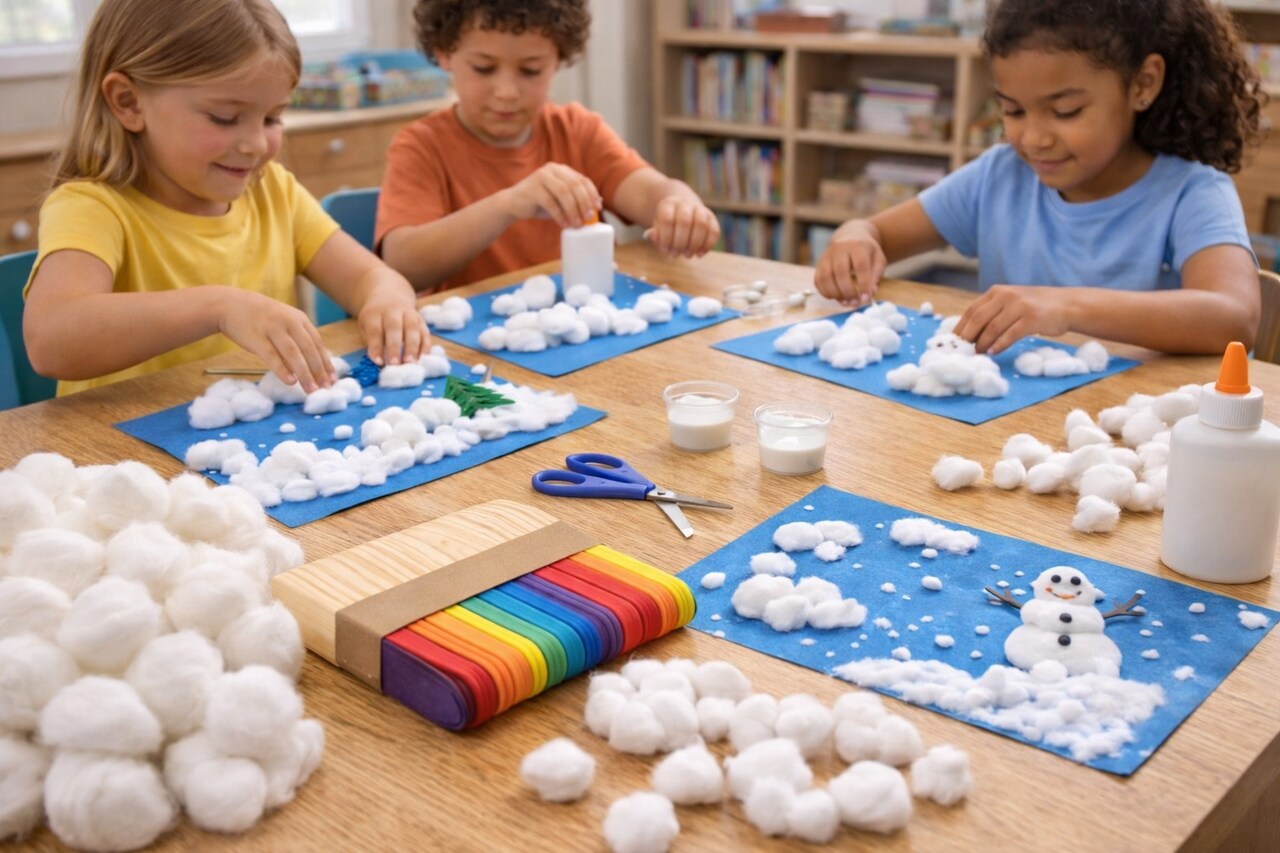 Craft Fluff Triple Size 100 Pack – Soft Craft Fluff Balls for Kids Crafts & Classroom Art Projects (White or Blue)